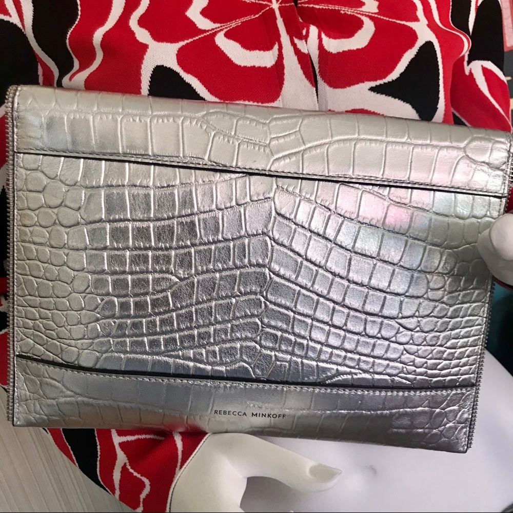 REBECCA MINKOFF Croc Embossed Leather Envelope - Picture 2 of 7